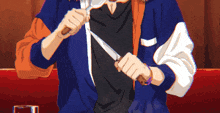 a man is eating a piece of meat with a knife and fork