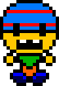 a pixel art drawing of a person wearing a hat and a scarf .