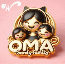 a logo for oma sandy family shows a woman with two children