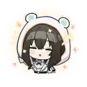 a cartoon girl wearing a bear hat is sitting down .