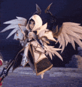 a cartoon character with wings and a hood