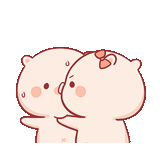 a couple of cartoon bears hugging each other .