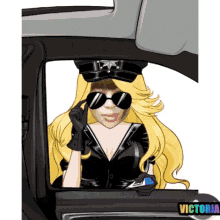 a cartoon of a woman in a police uniform talking on a phone