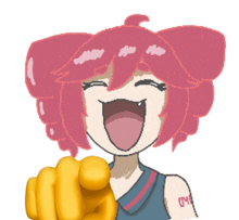 a pixel art of a girl laughing and pointing at the camera