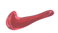 a red object that looks like a nike swoosh on a white background