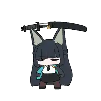 a cartoon drawing of a girl holding a sword over her head