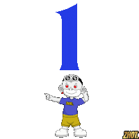 a cartoon character wearing a shirt that says zhot stands in front of the number one