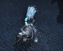 a statue of a man riding a bear with a shield on its head