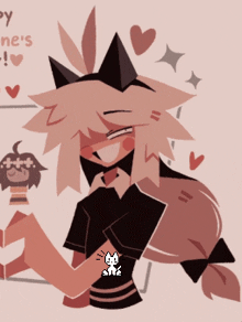 a drawing of a girl with a cat on her sleeve and the words happy ne 's on the bottom