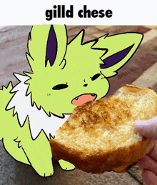 a cartoon drawing of a cat eating a piece of bread with the caption gild cheese