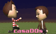 a cartoon of a man proposing to another man with casados written below them