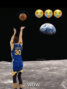 a basketball player with the number 30 on his jersey throws a ball