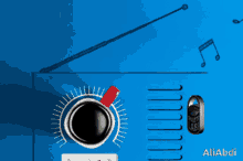 a radio with a cup of coffee and a sweets lab sticker