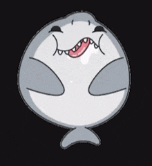 a cartoon of a shark with its tongue out on a black background .