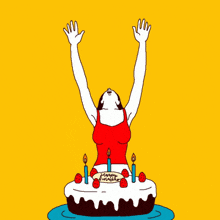 a birthday cake with strawberries and a candle says happy birthday