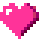 a pixel art of a pink heart with a hole in it .