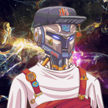 a cartoon drawing of a robot wearing a hat that says ' uk.co ' on it
