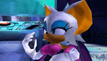 a cartoon character named rouge is holding a piece of paper