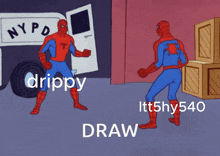 a cartoon of spider-man standing in front of a nypd truck