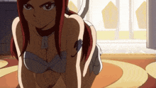 a girl with red hair and a necklace that says ' fairy tail '