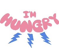 Im Hungry Blue Lightning Bolts Below Im Hungry In Pink Bubble Letters Sticker - Im Hungry Blue Lightning Bolts Below Im Hungry In Pink Bubble Letters Starving Stickers