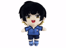 a stuffed doll with a blue shirt with the number 8 on it