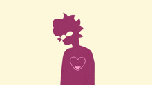 a purple cartoon character with a heart on his chest