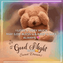 a teddy bear is covering its eyes with its paws on a good night card .