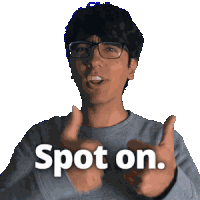 a man wearing glasses giving a thumbs up and the words spot on behind him