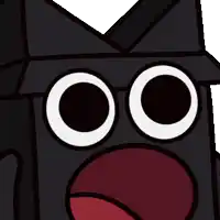 a cartoon drawing of a black box with big eyes