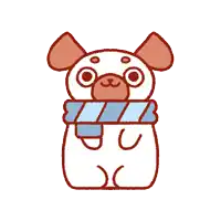 a cartoon drawing of a dog wearing a blue scarf around its neck