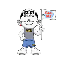 a cartoon character holding a flag that says call me on it