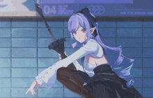 a girl with purple hair is holding a gun in front of a sign that says the 4th underground