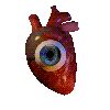 a pixel art of a human heart with an eye in it .