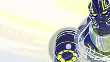 a cartoon drawing of a robot with yellow eyes and a helmet