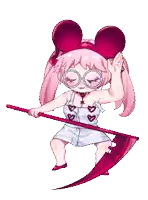 a pixel art of a girl with a scythe