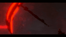 a giant robot holding a sword and a torch in a dark room