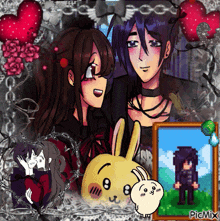 a picture of a girl and a boy with a bunny and a picture of a boy with the name picmix on it