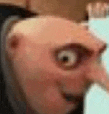 a close up of a cartoon character 's face with big eyes and a long nose .