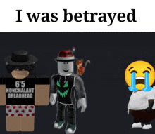 a poster that says " i was betrayed " with cartoon characters