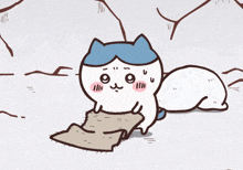 a cartoon drawing of a cat holding a piece of wood