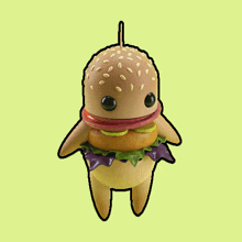 a cartoon drawing of a hamburger with a toothpick sticking out of it 's mouth