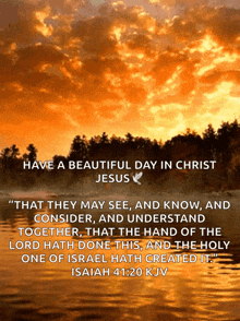 a picture of a sunset with a quote from isaiah