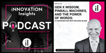 a man in a suit and tie is featured on a podcast called innovation insights