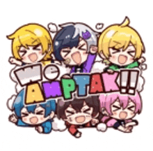 a group of anime characters are standing next to each other with the words `` we amptak ! ''