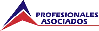 a logo for profesionales asociados has a red white and blue triangle on it