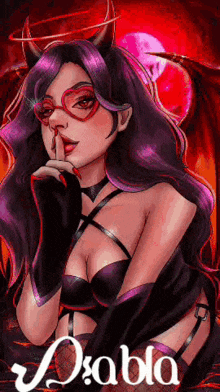 a drawing of a woman dressed as a devil with the word diablo above her