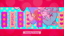 a cartoon of a girl laying on her back with a speech bubble saying seriously it 's funny