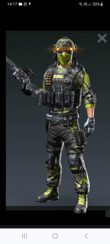 a screenshot of a video game shows a soldier with a helmet that says zumb on it