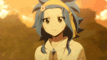 a girl with blue hair and a flower on her head